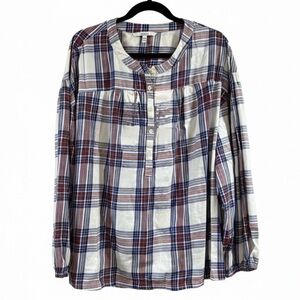 Every Moment Red Blue White Plaid Long Sleeve Popover Blouse Top